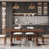 Vintage style wooden dining table with rectangular solid wood top and French curved legs